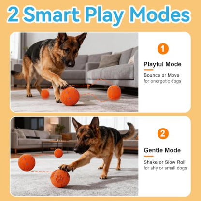 Smart Interactive Dog Toy Ball, Automatic Moving Rolling & Bouncing, Motion Activated E-TPU Dog Ball, Waterproof Chew Resistant for Medium & Large Dogs (Orange) - color: Orange