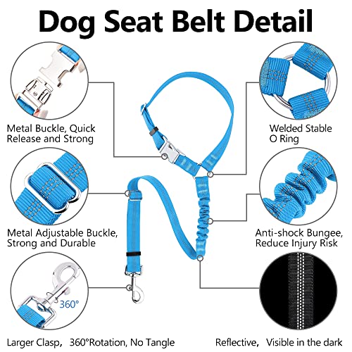 Plutus Pet Dog Seat Belt for Car Headrest, Reflective and Adjustable Restraint with Elastic Bungee for Safety, Vehicle Seatbelt Harness for Small Medium Large Dogs and Cats - color: Blue