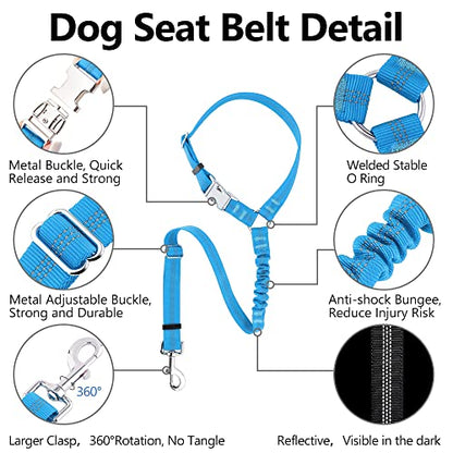 Plutus Pet Dog Seat Belt for Car Headrest, Reflective and Adjustable Restraint with Elastic Bungee for Safety, Vehicle Seatbelt Harness for Small Medium Large Dogs and Cats - color: Blue