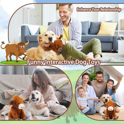 YZHDUXIU Highland Cow Dog Toy, Squeaky Dog Toys Stuffed Plush Puppy Toy, Interactive Gifts for Small Large Dogs - color: Brown Cow