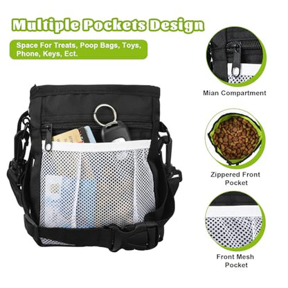 Dog Treat Training Pouch, Dog Treat Pouch Puppy Treats Pouches 3 Ways to Wear for Pet Training with Multiple Pockets Built-in Poop Bag Dispenser