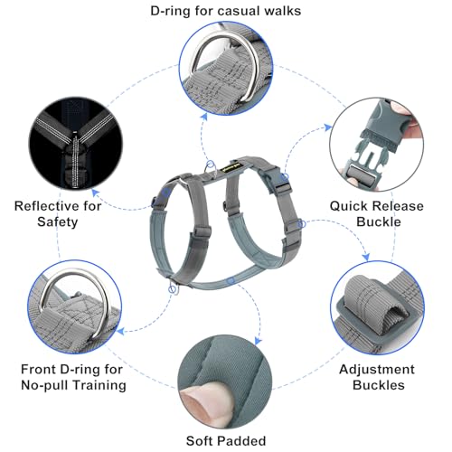 Plutus Pet No Pull Dog Harness, Adjustable Nylon Harness with Soft Padding, Reflective and Heavy Duty Dog Harness for Small, Medium, Large Dogs(Gray, M) - color: Gray, size: M