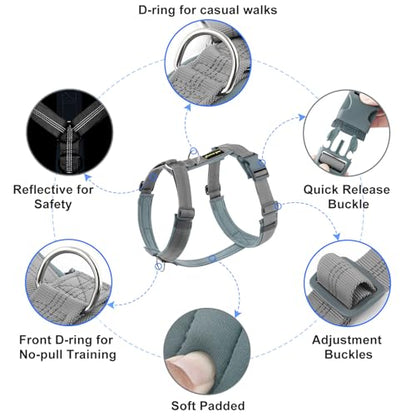 Plutus Pet No Pull Dog Harness, Adjustable Nylon Harness with Soft Padding, Reflective and Heavy Duty Dog Harness for Small, Medium, Large Dogs(Gray, M) - color: Gray, size: M