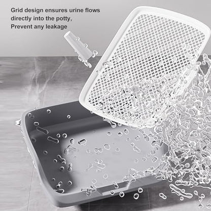 Indoor Dog Potty Tray Portable Multifunctional Pet Mesh Training Pad with Splashs Wall for Small Medium Animal 21.26x17.72x5.12in (Gray)