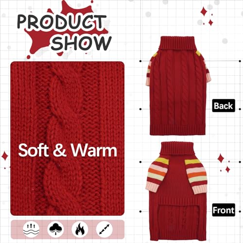 XSmall Dog Sweaters - Stretchy Turtleneck Pullover for Small Dogs, Girls & Boys - color: Red, size: X-Small