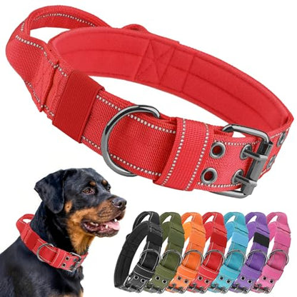 Tactical Dog Collar with Control Handle, Military Adjustable Pet Collar Reflective Heavy Metal Buckle Dog Collar, Soft Nylon Training Collar for Medium Large Dogs (Red, X-Large) - color: Red, size: X-Large