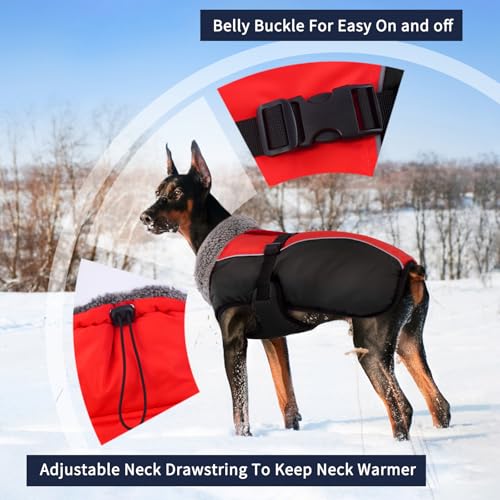 IECOii Extra Warm Reflective Adjustable Dog Jacket - Winter Coat with Buckle Fleece Turtleneck for Small to Extra Large Dogs - color: Red, size: Small(Chest:12.6-16.5 in)