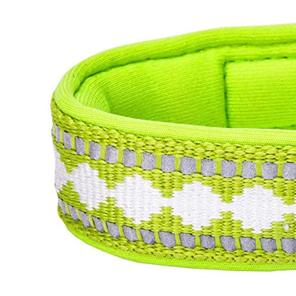 Blueberry Pet Reflective Jacquard Dog Collar with Neoprene Padding & Metal Buckle | Soft & Adjustable Safety Collar - Macaw Green, Neck 17-20.5", for Large Breed - color: Metal Buckle-Macaw Green, size: Large