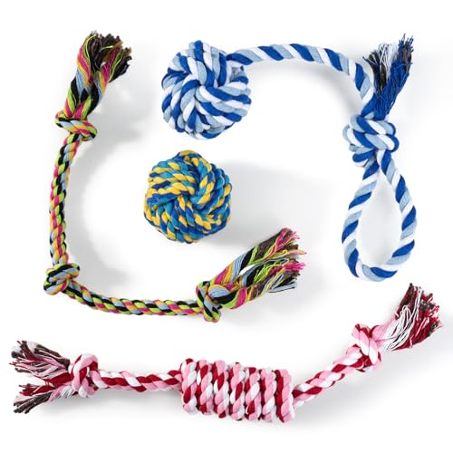 wodoca [4 Pack Dog Rope Toys, Puppy Teething Cotton Knot Chew Rope for Small Medium Dogs, Interactive Tug of War Dog Toys for Boredom, Teeth Cleaning - color: Mix Color
