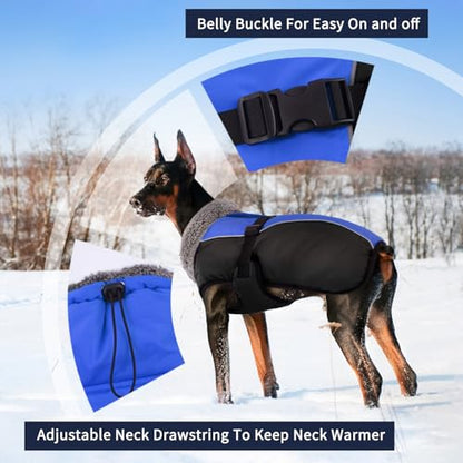 IECOii Extra Warm Dog Coat - Reflective, Adjustable Winter Jacket with Buckle & Fleece Turtleneck for Small, Medium & Large Dogs - color: Blue, size: Small(Chest:12.6-16.5 in)