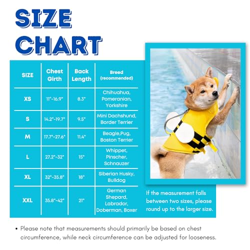 Dog Life Jacket with Cute Bee Design, Extra Chin Support, Reflective Accents and Strong Rescue Handle with Safety Leash Attachment