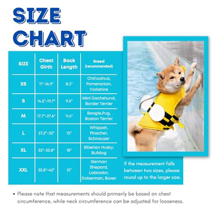 Dog Life Jacket with Cute Bee Design, Extra Chin Support, Reflective Accents and Strong Rescue Handle with Safety Leash Attachment