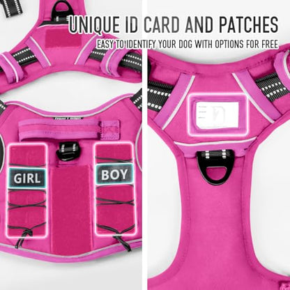 Tactical Dog Harness for Medium & Large Dogs, Rose Pink Adjustable No-Pull Control with Handle, Heavy Duty Reflective Vest - Size S - color: ROSE PINK, size: S