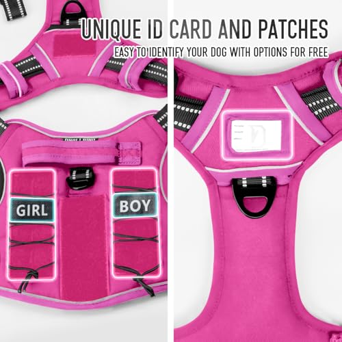 Tactical Dog Harness for Medium & Large Dogs, Rose Pink Adjustable No-Pull Control with Handle, Heavy Duty Reflective Vest - Size M - color: ROSE PINK, size: Medium
