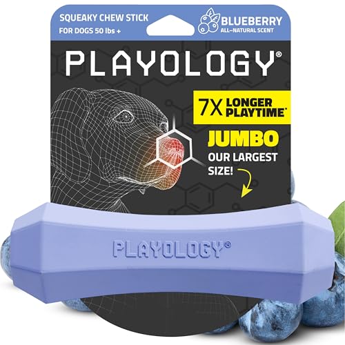 Playology Dog Toys | Squeaky Chew Stick for Large Dogs | Blueberry Scented Jumbo Fetch Toy | Squeaky Dog Chew Toy - size: Jumbo, style: Blueberry