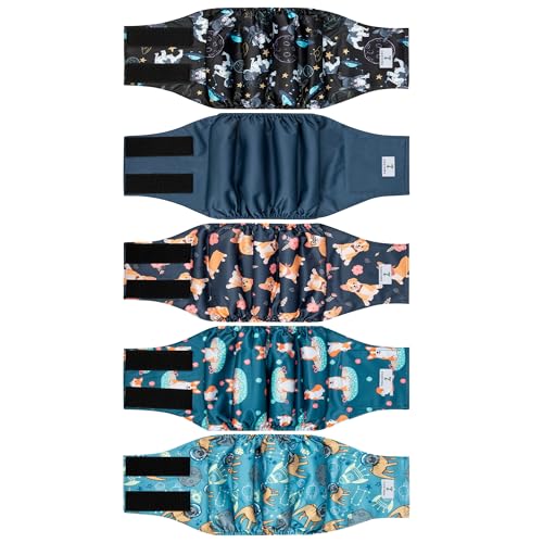 5 Pack Dog Diapers Male,Reusable Leakproof Pet Soft Dog Belly Band Wraps,High Absorbency Male Dog Diaper,Wider Washable Belly Band for Doggy Incontinence and Puppy Training - color: Doggie, size: XS(9"-11")