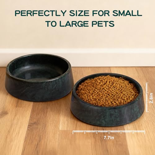 SAMAH Green Marble Dog Bowl, Non-Slip Dog Food Water Bowl, Large Weighted Stone Dish, Natural Marble Heavy Pet Bowl, Easy to Clean, Gifts for Cat Lovers, Perfect Cat Dog Gifts, Holds 6 Cups(6 lbs) - color: Green, size: L