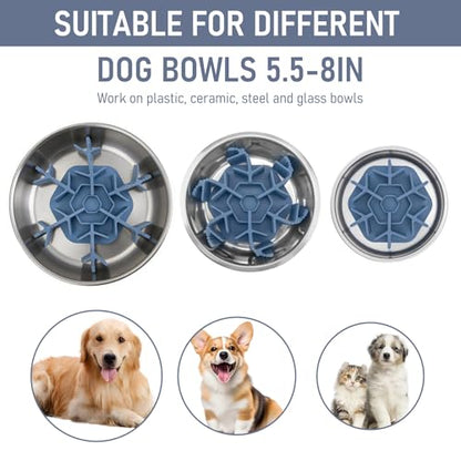 Slow Feeder Insert for Dog Bowl - Cuttable 3.0 Upgraded with Suction Cups for Large Medium Small Breed Dogs Anti-Choking Slow Feeding Food Fits Regular and Elevated Square Metal Glass Dogs Bowls Blue