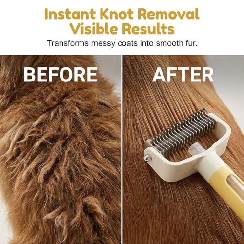 Double Sided Dematting Comb for Cats & Dogs, Undercoat Rake, Safe Deshedding Grooming Tool, Gentle Matt Remover Detangler for Long Thick Haired Pets, Ergonomic Pet Grooming Brush (Blue) - color: Blue