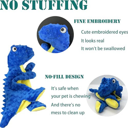 No Stuffing Dog Toys for Aggressive Chewers, Squeaky Wrinkled Toys, Durable Dog Chew Toys, Soft and Tough Plush Toys, Suitable for All Breeds of Dogs. (Dinosaur (Blue)) - color: Dinosaur (Blue)