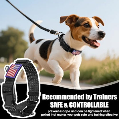 Martingale Dog Collar, Reflective No Pull Training Collar with Quick Release Buckle & USA Flag, Heavy-Duty Nylon, Adjustable for Small Medium Large Dogs (M,Black with Flag - color: Black with Flag, size: M (1" x 15.5"-19.5")