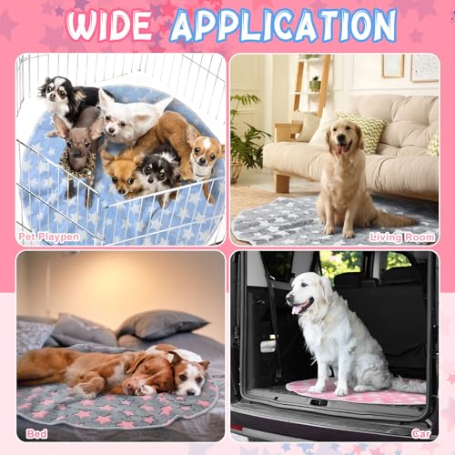 Hahafelt 4 Pcs Round Whelping Pee Pads Washable for Dogs Waterproof Pet Training Mats Reusable Puppy Whelping Pads Non Slip Cat Dog Bed Mat for Crate Kennel(Large Star,55 Inches) - size: 55 Inches