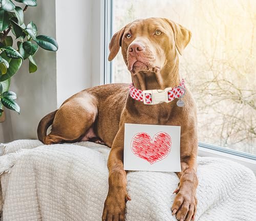 DOGWONG Valentine's Dog Collar - Red Heart Adjustable Cotton Heart Dog Collar - Perfect for Small to Medium Dogs - color: A: Red Heart, size: Extra Small