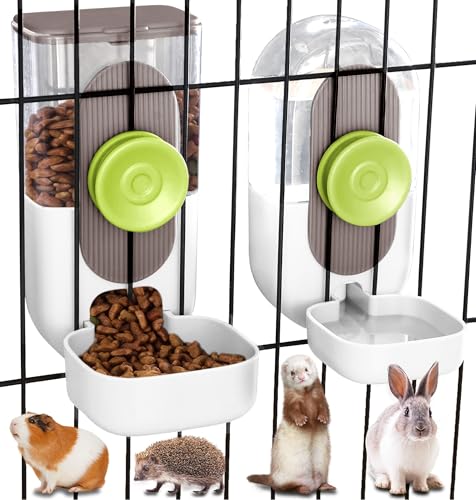 Kenond Hanging Automatic Pet Food Water Dispenser, 35oz Rabbit Feeder Guinea Pig Water Bottle Food Feeder for Ferret Guinea Pig Rabbit(White) - color: White