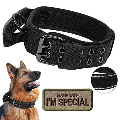 Tactical Dog Collar with Handle - Military Adjustable Dog Training Collar Soft Nylon and Heavy Duty Metal Buckle for Medium Large Dogs - with Patch (Black with Patch, X-Large) - color: Black with Patch, size: X-Large