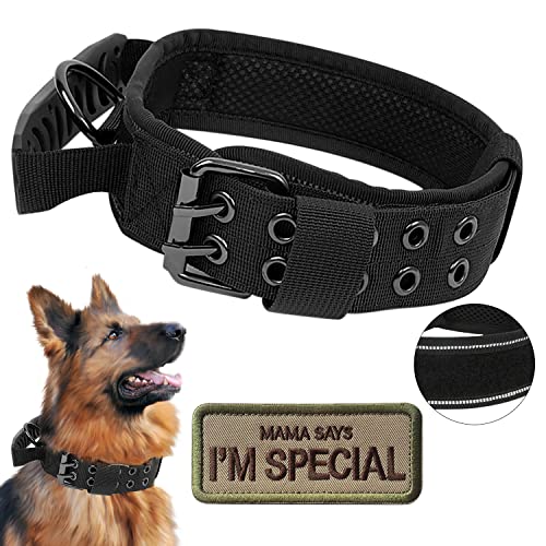 Tactical Dog Collar with Handle - Military Adjustable Dog Training Collar Soft Nylon and Heavy Duty Metal Buckle for Medium Large Dogs - with Patch (Black with Patch, Medium) - color: Black with Patch, size: Medium