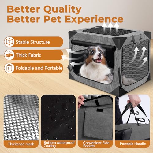 Nottia Dog Crate, Collapsible Soft Travel Crate for Large Dogs (3 Year Warranty), Indoor & Outdoor Portable Pet Kennel with Chew-Proof Mesh Window (Dark Gray, 36" L x 25" W x 25" H)