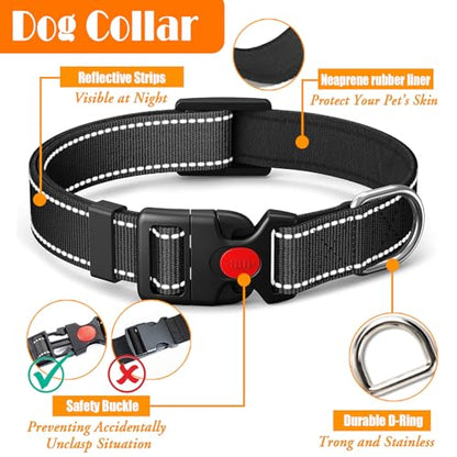 LOBEVE No Pull Dog Harness, Collar & Leash Set | Includes Dog Seat Belt, Collapsible Bowls & Poop Bag Dispenser. Ideal for Training, Walking, Hiking. Fits Small to Large Dogs(Black-L) - color: Black, size: Large