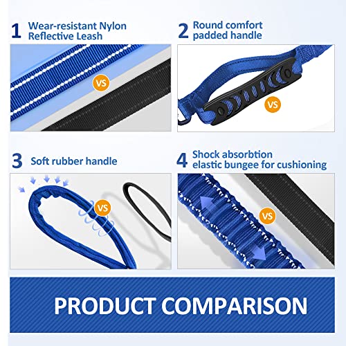 IOKHEIRA Multifunctional Dog Leash for Large & Medium Dogs, Adjustable with Car Seatbelt, 4-6 FT Strong Bungee (Blue) - color: Blue
