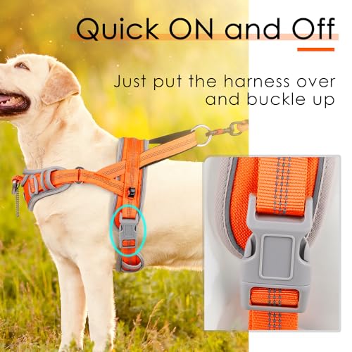ADVENTUREMORE Dog Harness for Medium Dogs No Pull, Sport Dog Halter Harness Adjustable Reflective Dog Vest Escape Proof Dog Harness with Easy Control Front Clip Handle for Training Walking M Orange