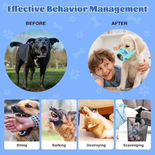 Dog Muzzle with Escape-Proof Elastic Neck Collar, Soft Breathable Air Mesh Mouth Cover Stops Biting Barking Chewing Allows Drinking Panting, Adjustable Muzzle for Small Medium Large Dogs - color: Green/Blue, size: XS