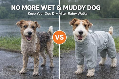 Dog Raincoat with Full Leg Coverage, Waterproof & Lightweight Rain Jacket for Small Dogs, Keep Belly & Legs Dry, Harness Compatible, Reflective Safety, with Storage Bag (Small) - size: Small