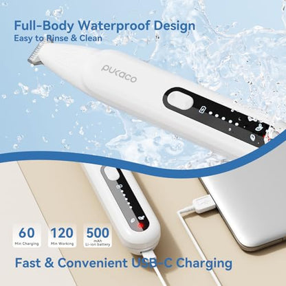 Dog Paw Trimmer, Pet Hair Trimmer with LED Light, 18mm Wide Head, 35dB Low Noise, Dual-Speed Waterproof USB Rechargeable Pet Hair Shaver for Dogs Cats Trimming Paws, Ears, Face, Rump, Eyes and Butt