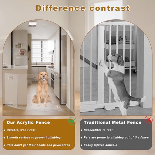 Clear Acrylic Dog Gate, 3 Panel 60" W x 24" H, Transparent Freestanding Pet Playpen Indoor, Foldable Pet Fence Barrier for Doorway with Handle/Support Feet - size: 3 Panel 60" W x 24" H