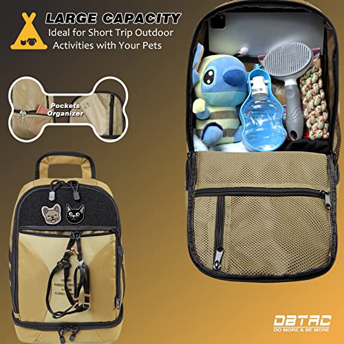 DBTAC Tactical Pet Backpack for Small Dogs & Cats - Compact Travel Bag with Insulated Pocket & 1x Detachable Food Container Included | Outdoor Hiking, Road Trip, Airplane Approved (Brown) - color: Brown