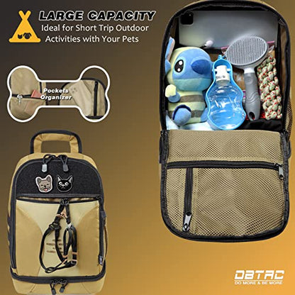 DBTAC Tactical Pet Backpack for Small Dogs & Cats - Compact Travel Bag with Insulated Pocket & 1x Detachable Food Container Included | Outdoor Hiking, Road Trip, Airplane Approved (Brown) - color: Brown