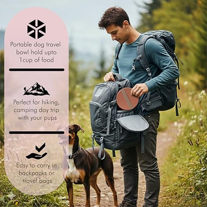 Barkin’ Trails Travel Dog Bowls, Portable Outdoor Water, BPA-Free, Food Grade Plastic Dog Travel Bowl, Camping Essentials & Container (Mocha) - color: Mocha