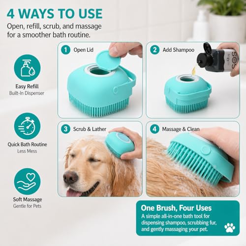 Soft Silicone Pet Bath Massage Brush for Dogs & Cats, Gentle Grooming Cleaning Tool for Puppy Kitten Washing, Blue - color: Blue