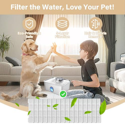 16+16 Pack Replacement Filters Compatible with SIBAYS/Kastty 4Gal/15L Stainless Steel Dog Water Fountain, Includes 16 Filters & 16 Sponges
