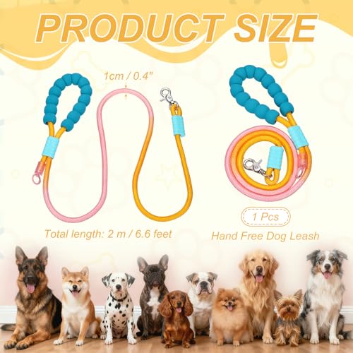 Dog Leash with Padded Hands Free, 6.6ft/2m Adjustable Bungee Dog Training Leash, No Pull Heavy Duty Nylon Rope(Yellow Pink), Intended for Large Medium Pet Running/Hiking/Walking - color: Yellow Pink, size: 6.6ft/2m