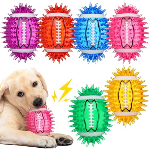 Gemscream 6 Pcs 4.5'' Spiky Squeaker Colorful Football Dog Toys for Medium Large Dogs Toys Heavy Duty Rubber Chew Toy for Aggressive Chewers Spiky Ball Fetch Toy for Training Clean Teeth Outdoor - style: Novel