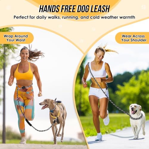 Lukovee Hands Free Dog Leash, 10FT Adjustable Training Lead 1/2 Inch Nylon Heavy Duty Lead No Pull for Large Medium Dogs, Tangle Free Reflective Waist-Leash for Walking Running, Black&Gray - color: Black&Gray