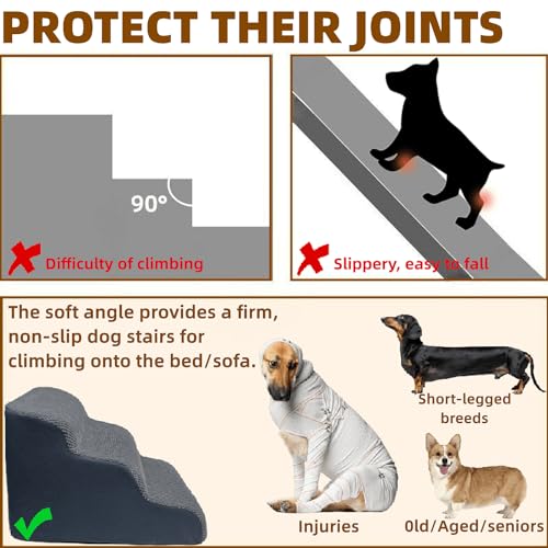 Dog Stairs for High Beds Couches 2-Step 2-5 Step Pet Stairs Steps for Small Large Dogs Cats Non-Slip Balanced Ramp Indoor Stairs with Non-Slip Sticker 30D Grey