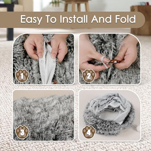 Cat Tunnel Bed for Indoor Cats, Peekaboo Cat Cave with Washable Soft Play Mat, Furry Cat Tube, for Kitten/Puppy/Rabbit, Black - color: black