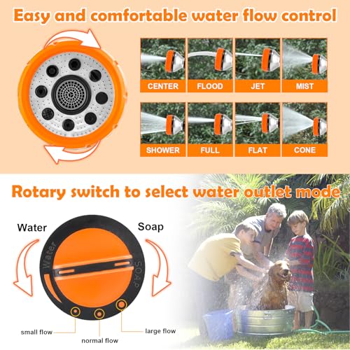 Upgrade Dog Washing Hose Attachment with Replacement Soap Bottle, 8 Spray Patterns Dog Wash Hose Attachment with Dog Washing Gloves, Suitable for Watering Plant, Patio, Cleaning, Showering Pet - color: Orange-2