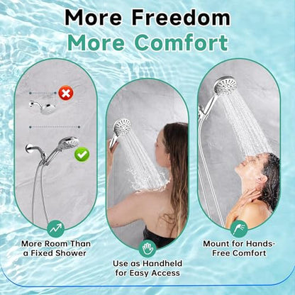 BRIGHT SHOWERS High Pressure Shower Head with Handheld, 9 Spray Settings Showerhead Built in Power Wash to Clean Tub and Pets, Extra Long 69" Hose, Adjustable Bracket, Chrome - color: Chrome, style: 2.5 GPM | 9 Modes